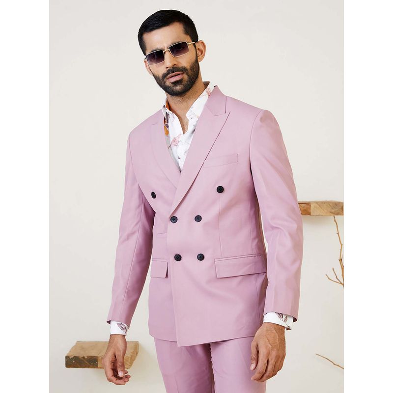 MR BUTTON Men Pink Tailored Fit Double Breasted Blazer (M)