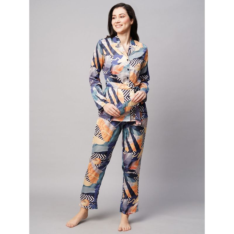 Drape In Vogue Womens Black Patch Print Satin Night Suit (M)