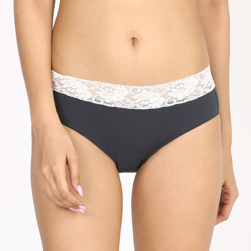 Nykd by Nykaa Lacy Cotton Hipster With 3/4Th Rear Coverage - NYP080 Grey (M)