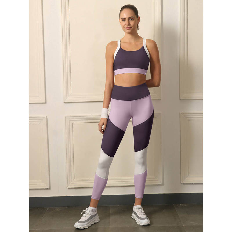 SOIE Purple Colorblock Skinny Fit Sports Bra and Leggings (Set of 2) (S)