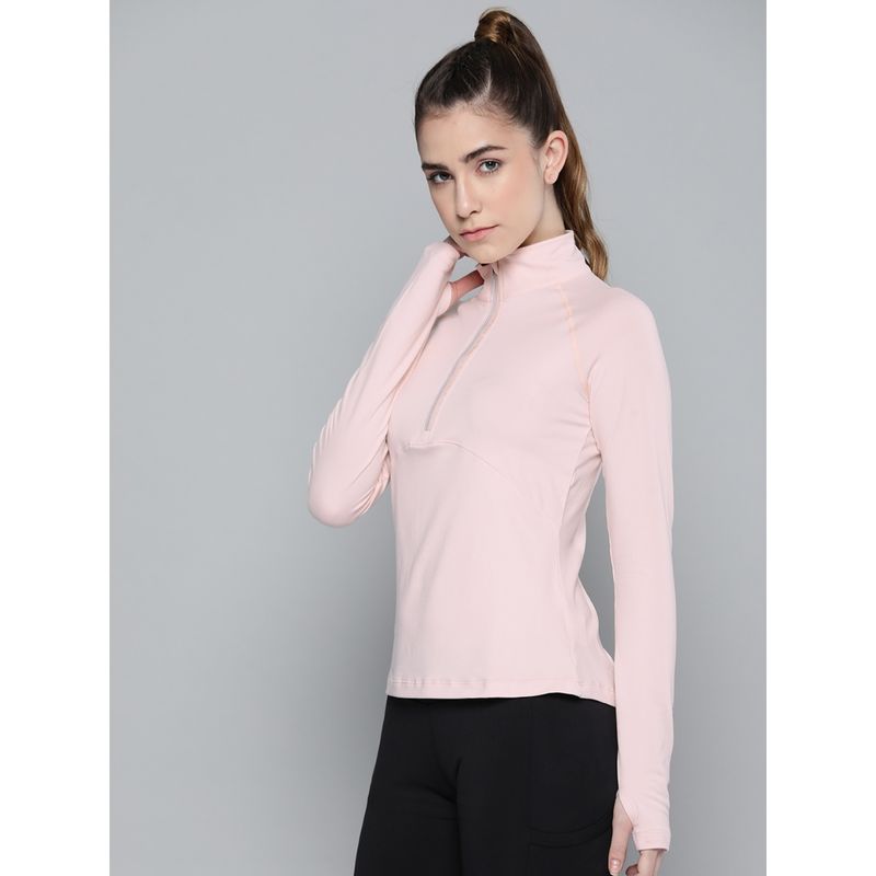 Fitkin Women Pink Zip Longsleeves High Neck T-Shirt (S)