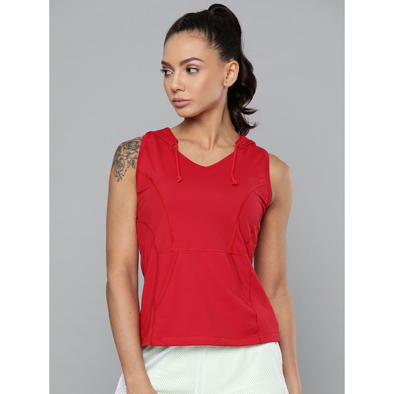 Fitkin Women Sleeveless Hooded Top Red (L)