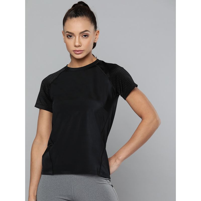 Fitkin Womens Black Short Sleeve Zigzag Detail T-Shirt (S)