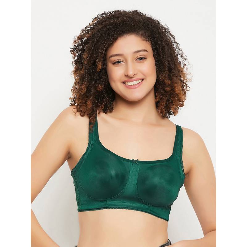 Clovia Polyester Solid Non-Padded Full Cup Wire Free Full Figure Bra - Green (32F)