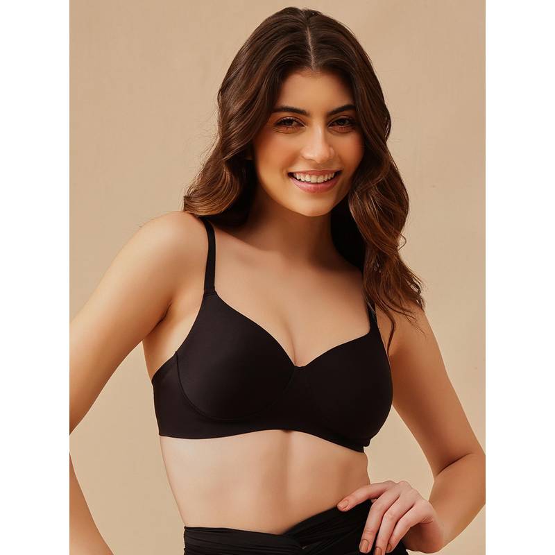 Clovia Polyamide Solid Padded Full Cup Wire Free T-Shirt Bra - Black (34B)