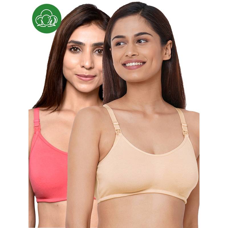 Inner Sense Organic Cotton Antimicrobial Women Feeding Bra Multi-Color (Set of 2) (S)