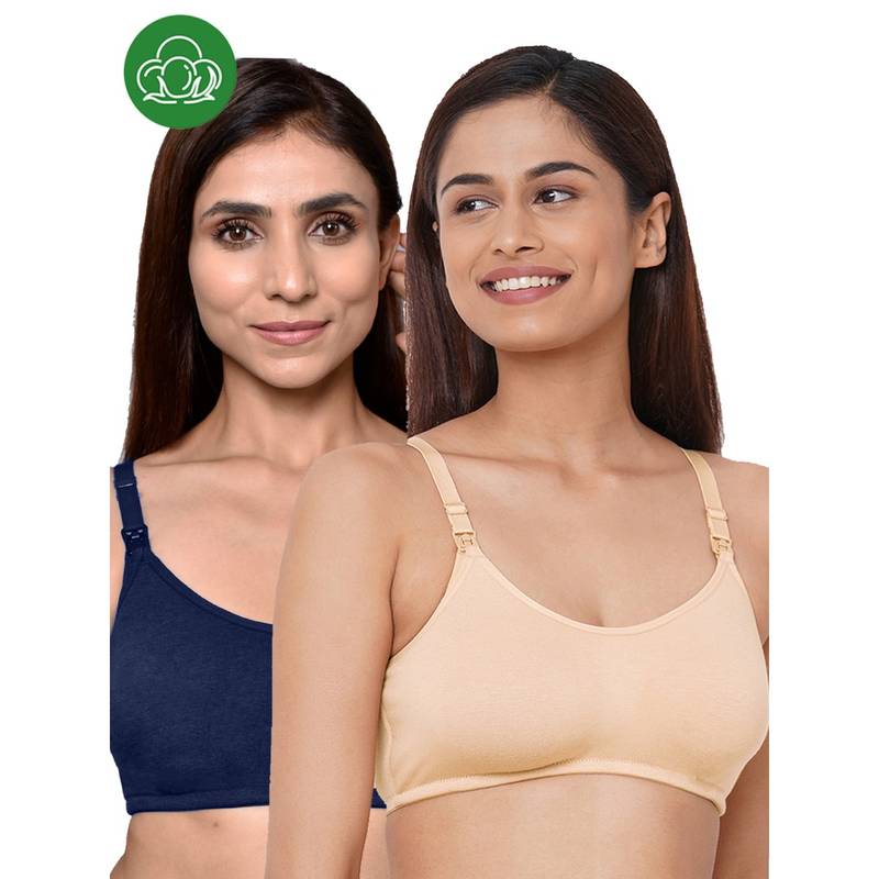 Inner Sense Organic Cotton Antimicrobial Women Feeding Bra Multi-Color (Set of 2) (S)