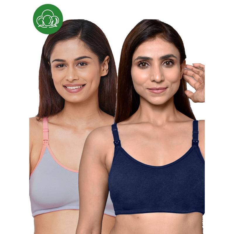 Inner Sense Organic Cotton Antimicrobial Women Feeding Bra Multi-Color (Set of 2) (S)
