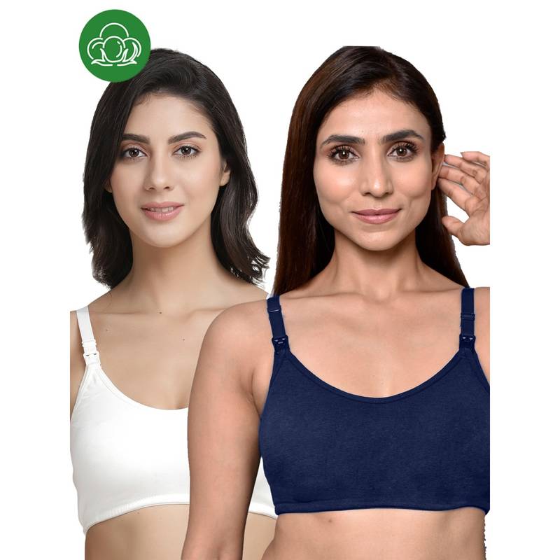 Inner Sense Organic Cotton Antimicrobial Women Feeding Bra Multi-Color (Set of 2) (S)