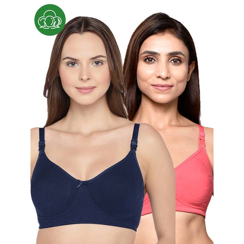 Inner Sense Organic Cotton Antimicrobial Women Feeding Bra Multi-Color (Set of 2) (34B)