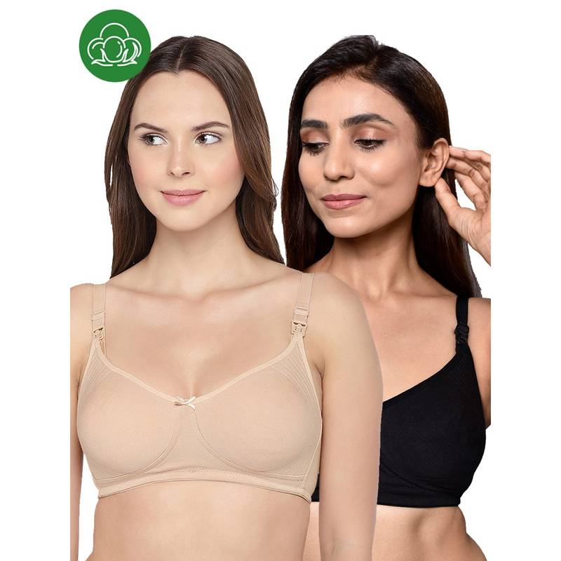 Inner Sense Organic Cotton Antimicrobial Women Feeding Bra Multi-Color (Set of 2) (34B)