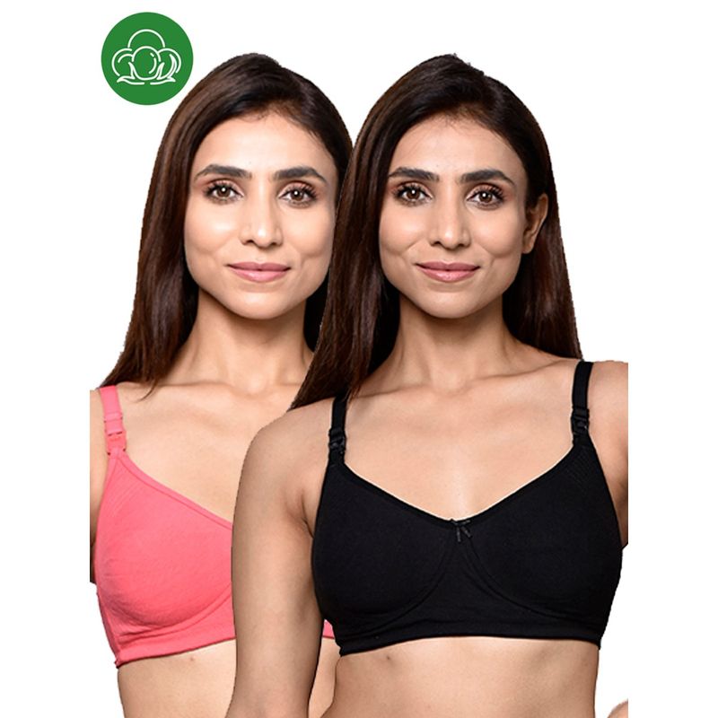 Inner Sense Organic Cotton Antimicrobial Women Feeding Bra Multi-Color (Set of 2) (34B)