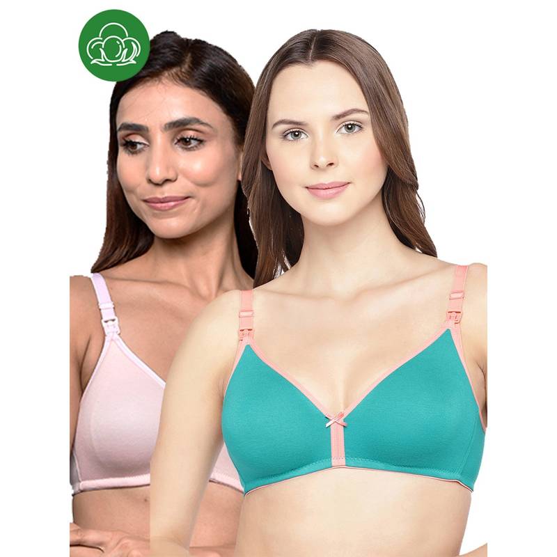 Inner Sense Organic Cotton Antimicrobial Women Feeding Bra Multi-Color (Set of 2) (34B)
