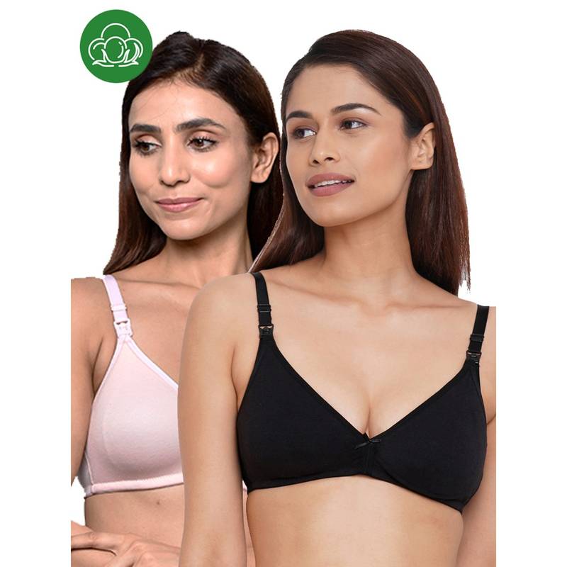 Inner Sense Organic Cotton Antimicrobial Women Feeding Bra Multi-Color (Set of 2) (34D)