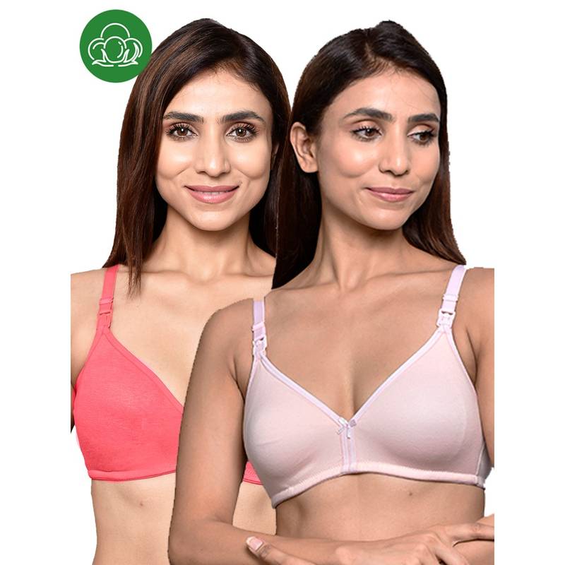 Inner Sense Organic Cotton Antimicrobial Women Feeding Bra Multi-Color (Set of 2) (34B)