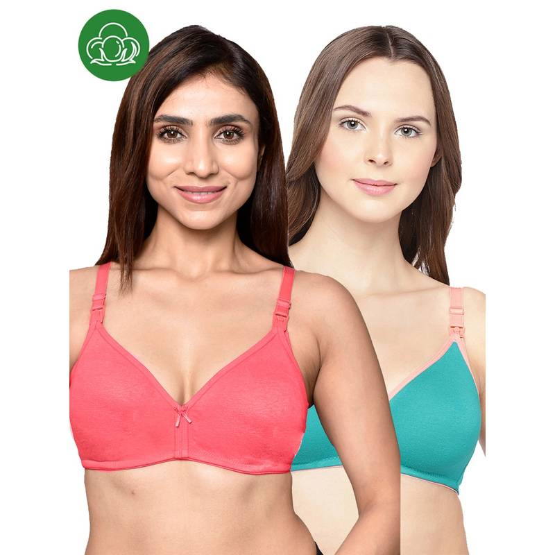 Inner Sense Organic Cotton Antimicrobial Women Feeding Bra Multi-Color (Set of 2) (34B)