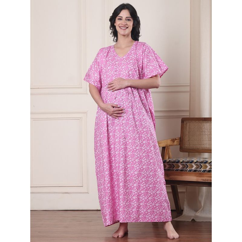 Pink Flower Button Kaftan