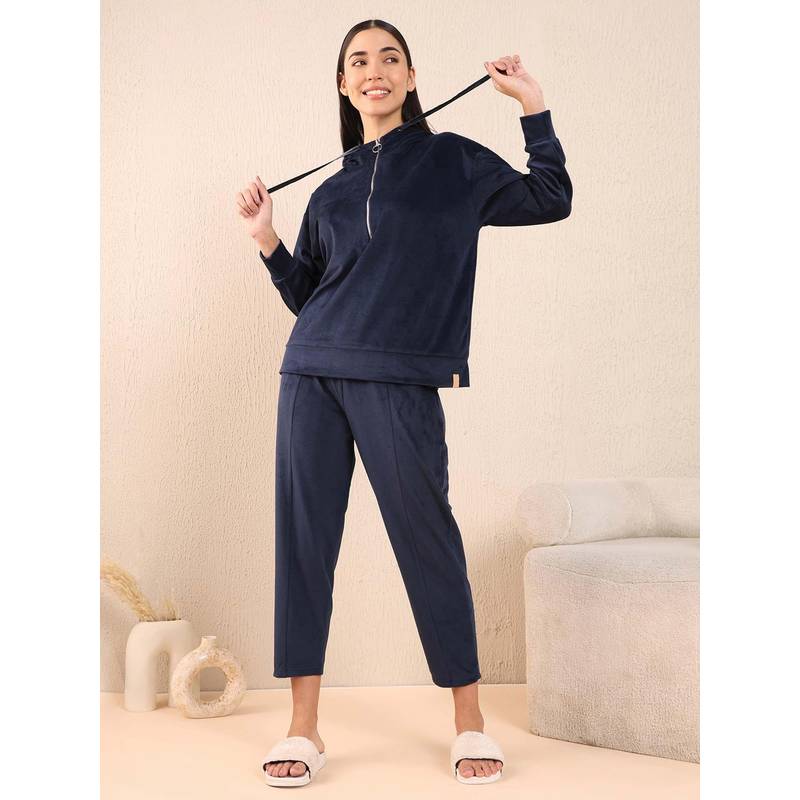 Sweet Dreams Women Solid Tracksuit Navy Blue (XL)