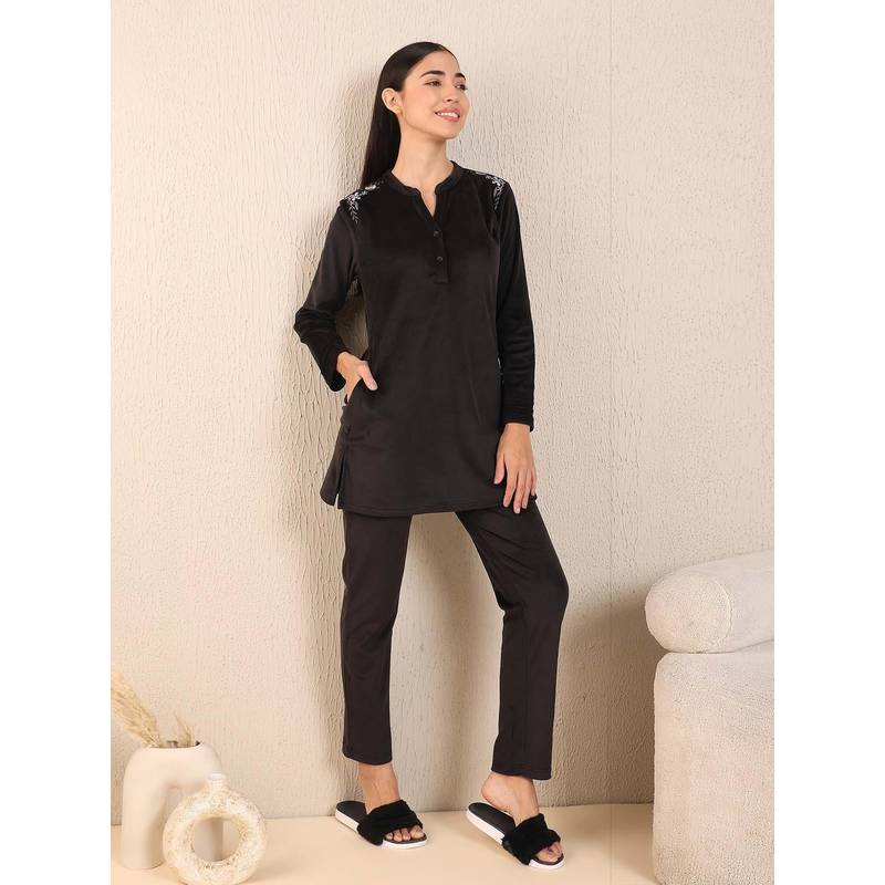 Sweet Dreams Women Kurti With Pyjama Black (3XL)
