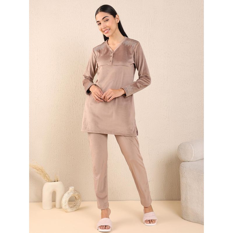 Sweet Dreams Women Kurti With Pyjama Beige (M)