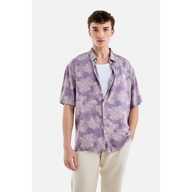 Snitch Lavender Floral Half Sleeves Boxy Shirt for Men (M)