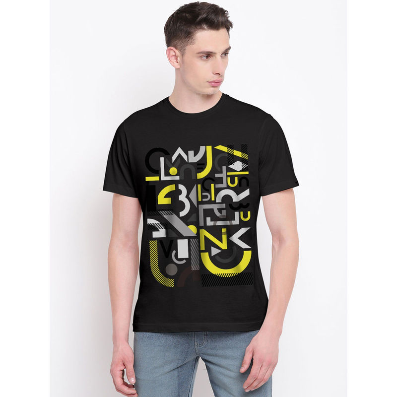 THREADCURRY Funky Letters Creative Graphic Printed T-Shirt for Men (S)