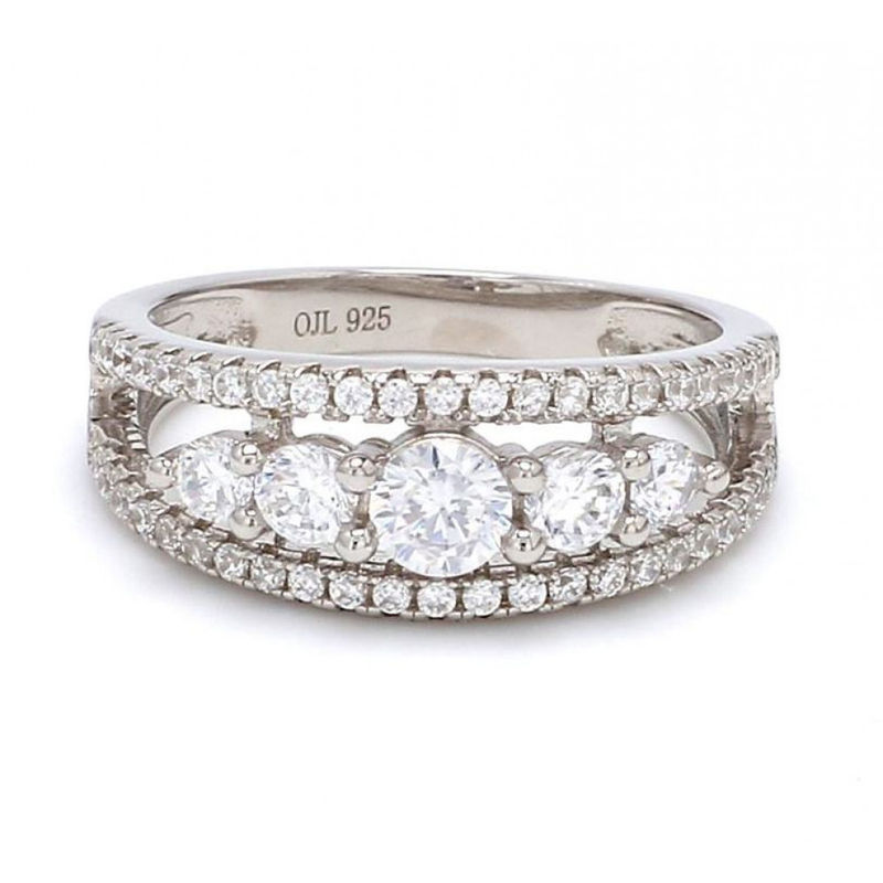 Ornate Jewels - 925 Sterling Silver American Diamond Five Stone Band Ring For Women - 1241
