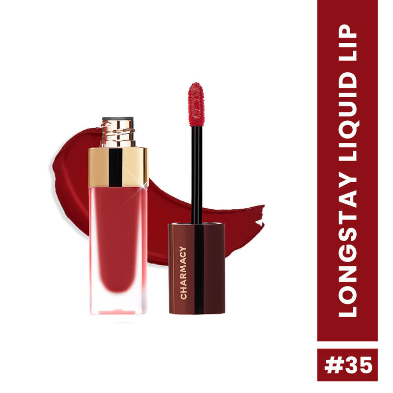 Charmacy Milano Stunning Longstay Liquid Lipstick - Flamenco Red 35 - Smudgeproof & 16Hr Stay