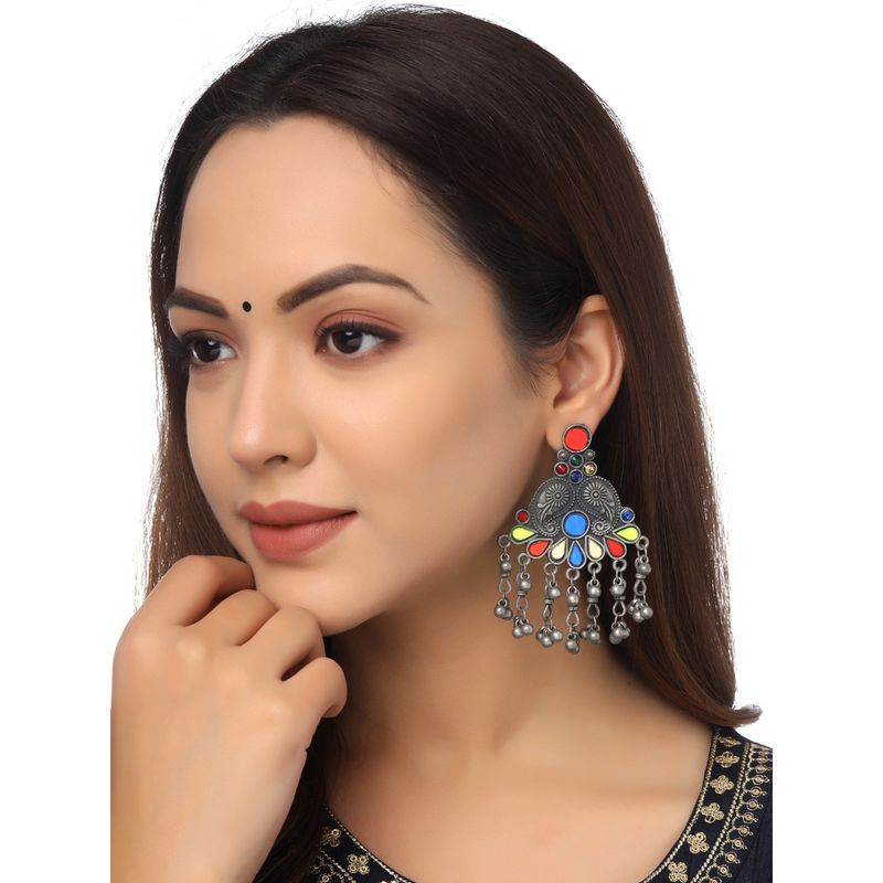 Buy Yellow Chimes Multicoloured Oxidised Contemporary Drop Earrings Online