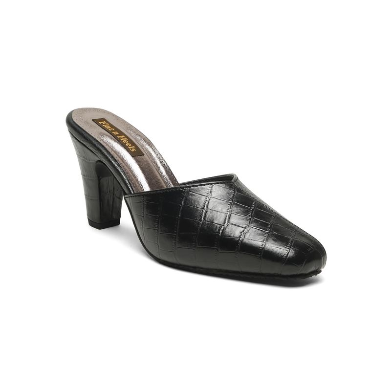 Flat n Heels Women Black Mules Heels (EURO 34)