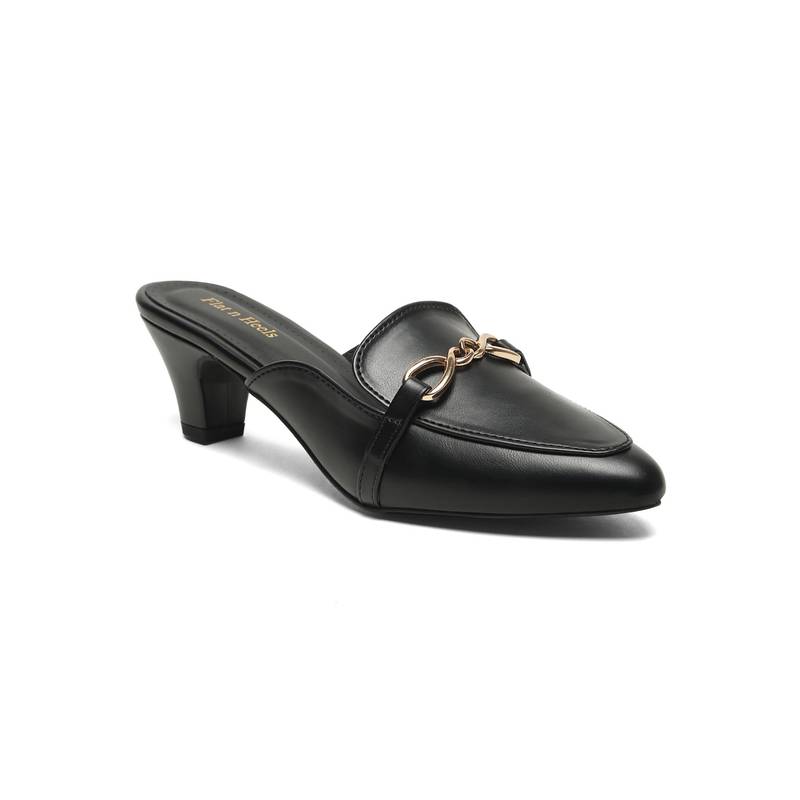 Flat n Heels Women Black Mules Heels (EURO 36)