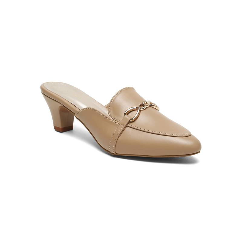 Flat n Heels Women Beige Mules Heels (EURO 35)