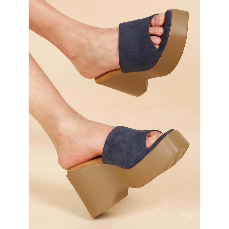 Flat n Heels Women Navy Blue Wedges Heels (EURO 35)