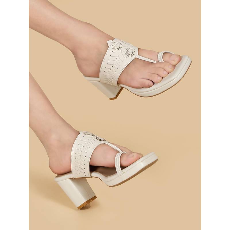 Flat n Heels Women White Block Heels (EURO 36)