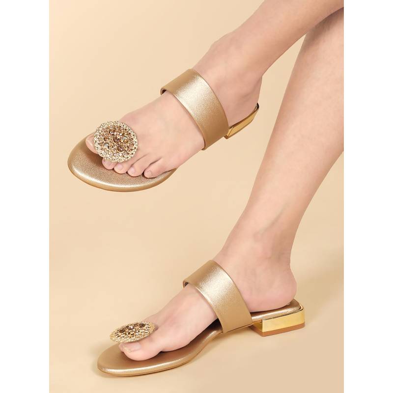 Flat n Heels Women Gold Flats (EURO 37)
