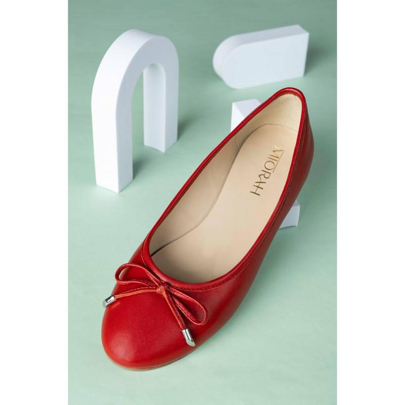 MIORAH Classic Women Casual Leather Ballerina Red (EURO 36)