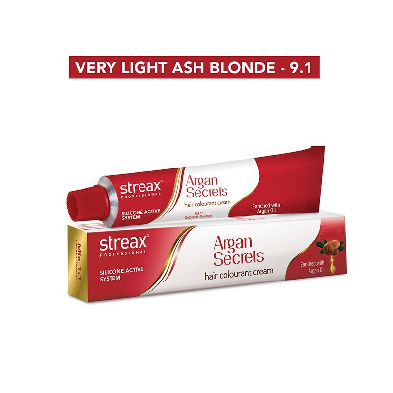Streax Professional Argan Secrets Hair Colourant Cream - Very Light Ash Blonde 9.1