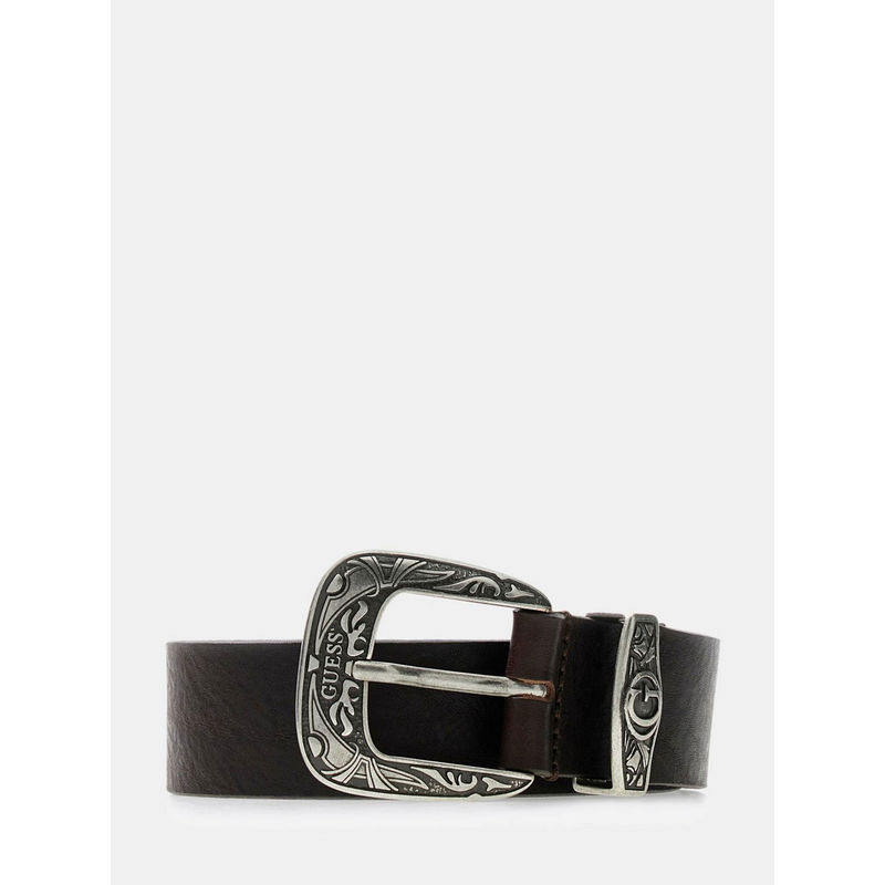 Guess Men Dark Brown Textured Leather Belt (XL)