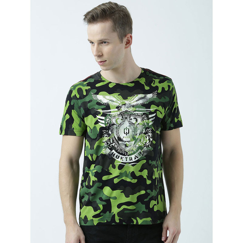 Huetrap Mens Printed Round Neck Black T-Shirt (M)