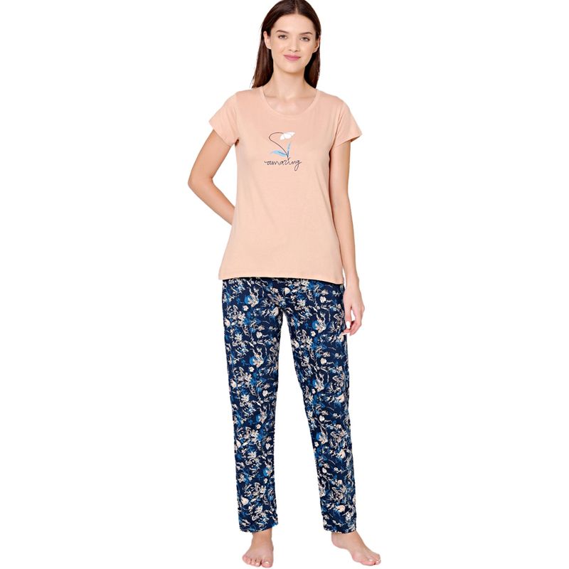 Bodycare Womens Combed Cotton T-Shirt & Pyjama BSLS11007 Peach (Set of 2) (M)