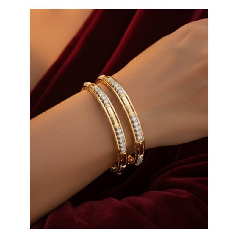 ZEVARLY Gold Plated Cubic Zirconia Studded Bangles (2.4)