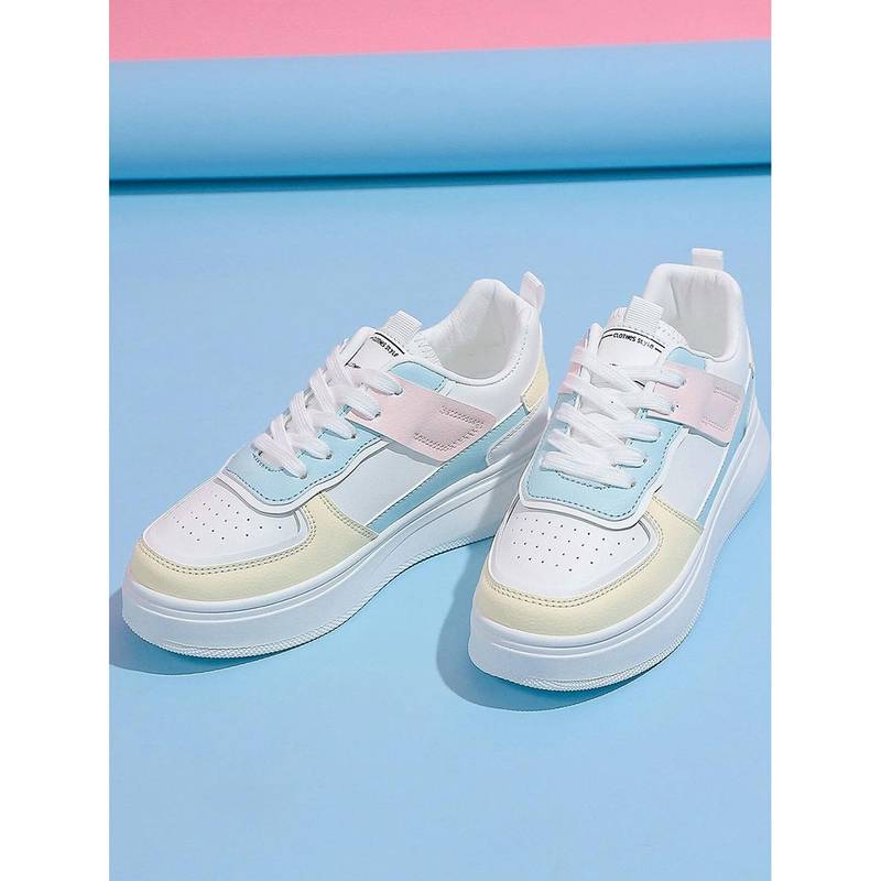 Shoetopia Women White Colour Blocked Sneakers (EURO 38)