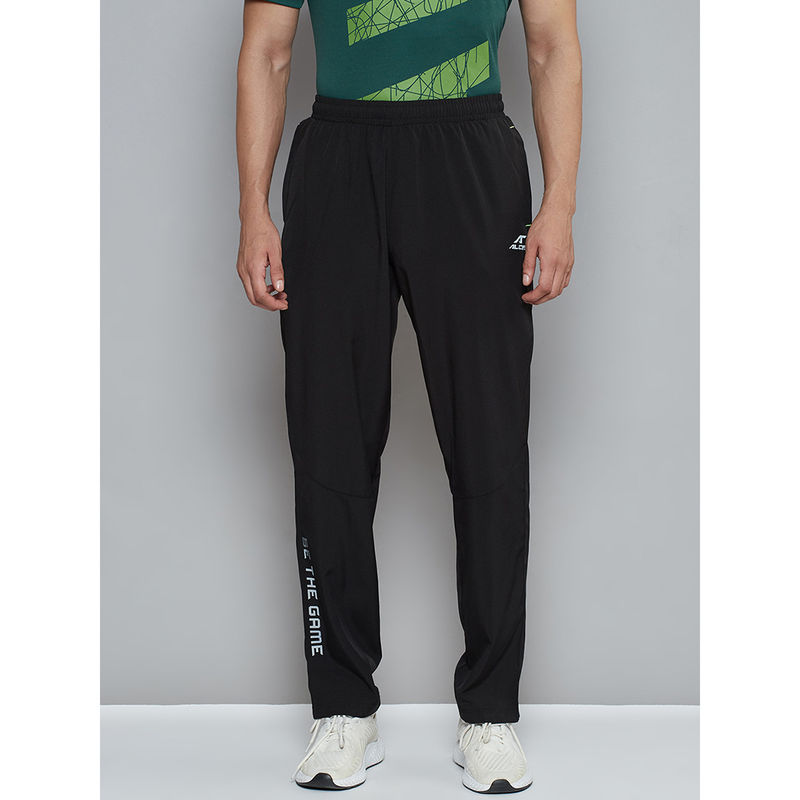 Alcis Men Black Typography Print Slim Fit Running Track Pants (2XL)