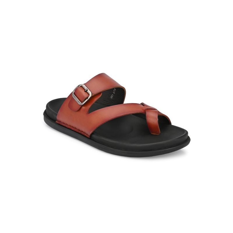 Hitz Men's Tan Leather Toe Ring Casual Slippers (UK 10)