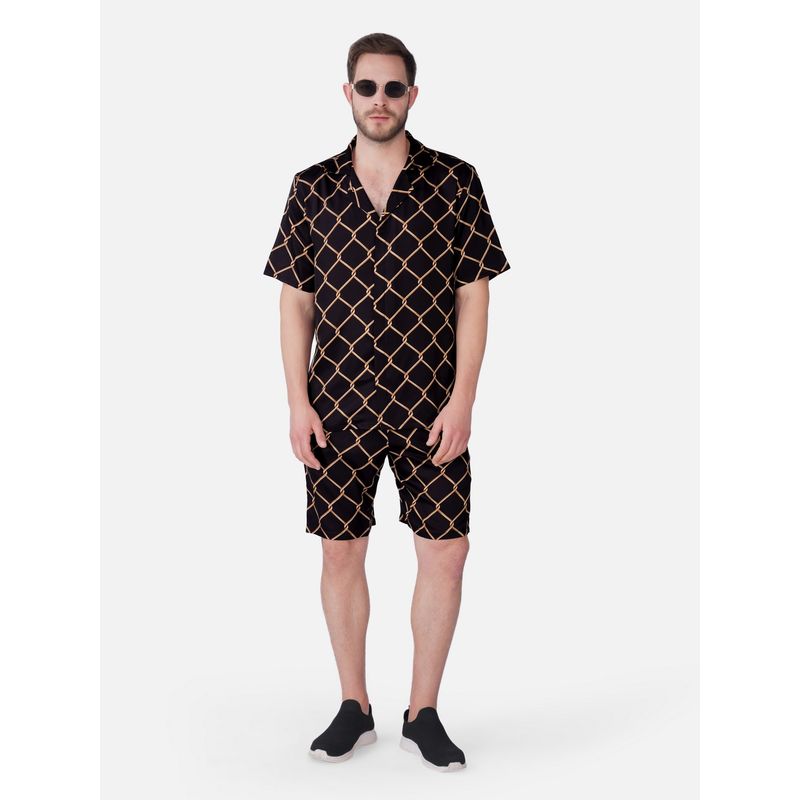 CLUBHAVANA Black Imperial Grid Premium Soft Satin Co-Ord Set (L)