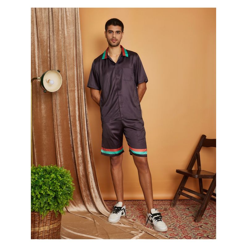 CLUBHAVANA Black Cross Bar Premium Soft Satin Co-Ord Set (L)