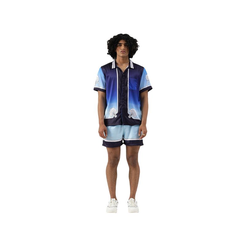 CLUBHAVANA Blue Sun and Sand Premium Soft Satin Co-Ord Set (S)