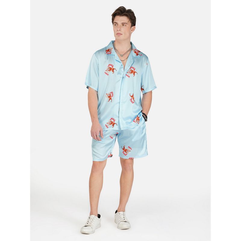 CLUBHAVANA Blue Fire Born Fury Premium Soft Satin Co-Ord Set (S)