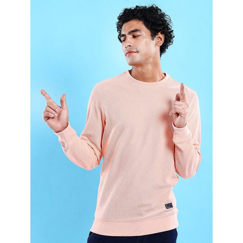 The Indian Garage Co Men Pink Regular Fit Solid Round Neck Full Sleeves Sweatshirt (M)