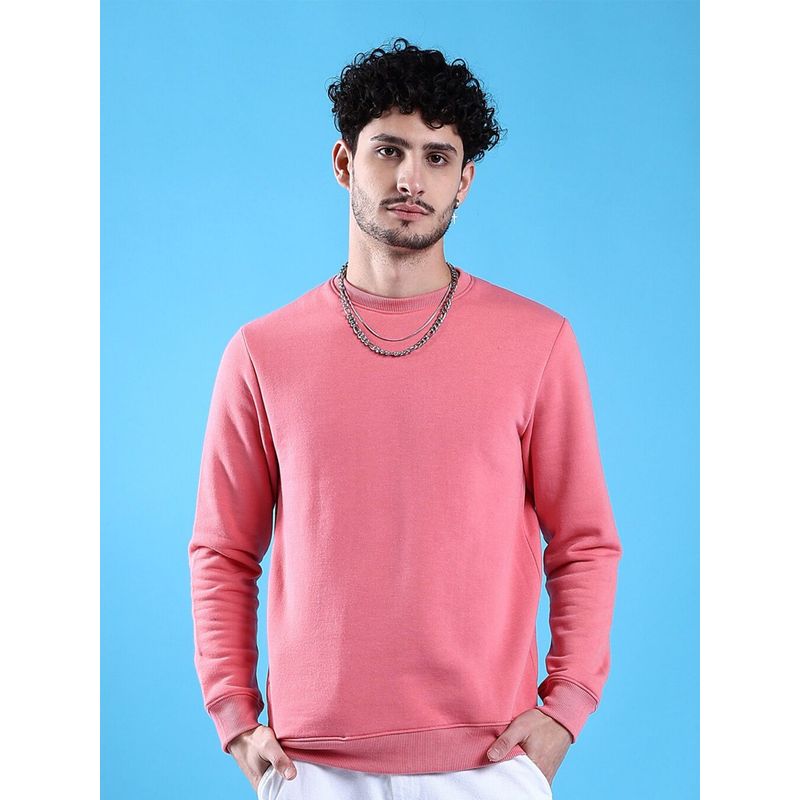 The Indian Garage Co Men Pink Regular Fit Solid Full Sleeves Sweatshirt (S)
